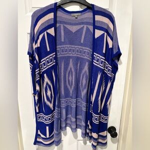 Umgee, cobalt blue & cream Aztec print open-front cardigan/kimono, Sz XL 💙
